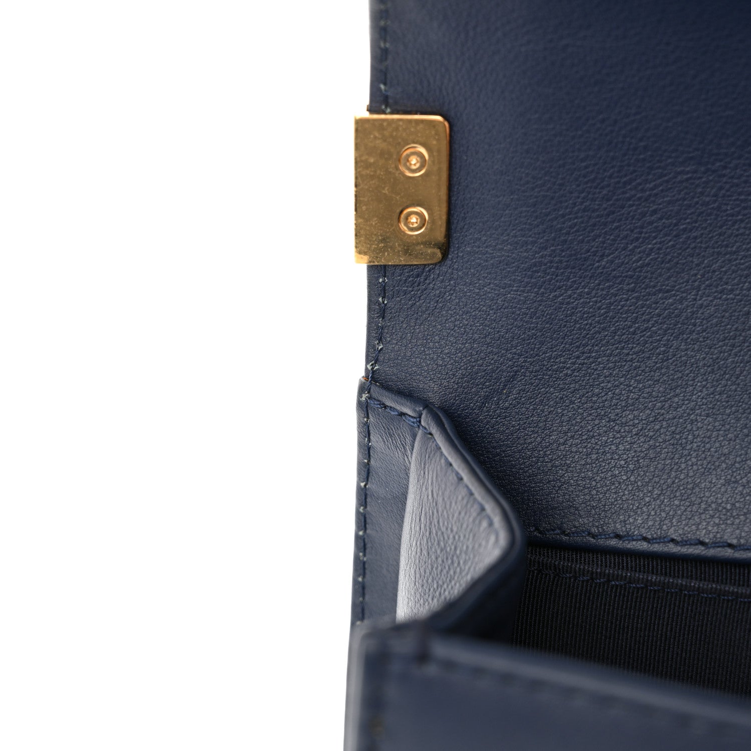 Calfskin Chevron Quilted Braided Small Boy Flap White Navy