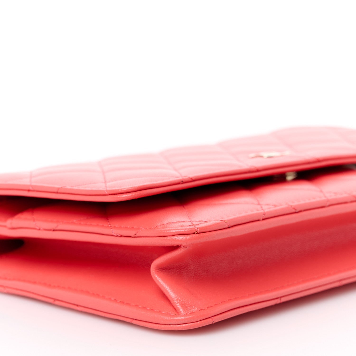Lambskin Quilted Wallet On Chain WOC Coral