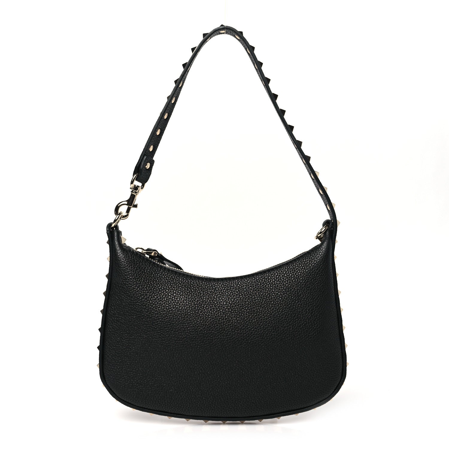 Grainy Calfskin Mini Rockstud Hobo Black