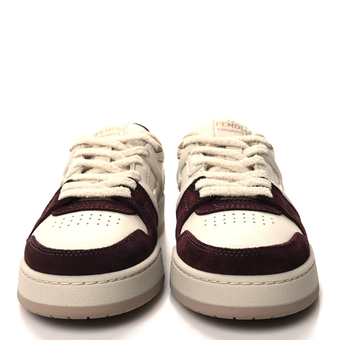 Grained Calfskin Mens Fendi Match Low Top Sneakers 7 White Burgundy Amber
