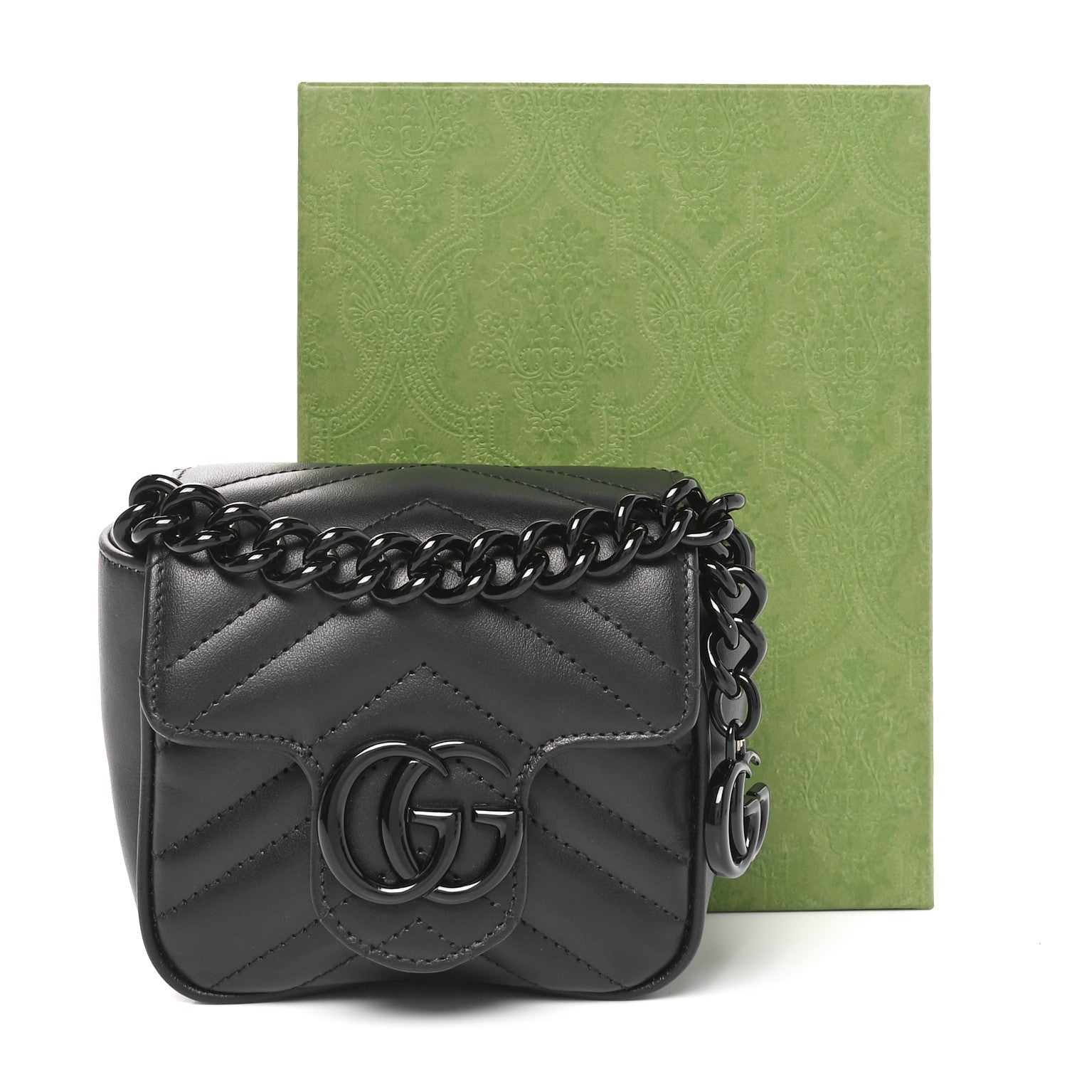 Calfskin Matelasse Monochrome GG Marmont Chain Mini Belt Bag Black