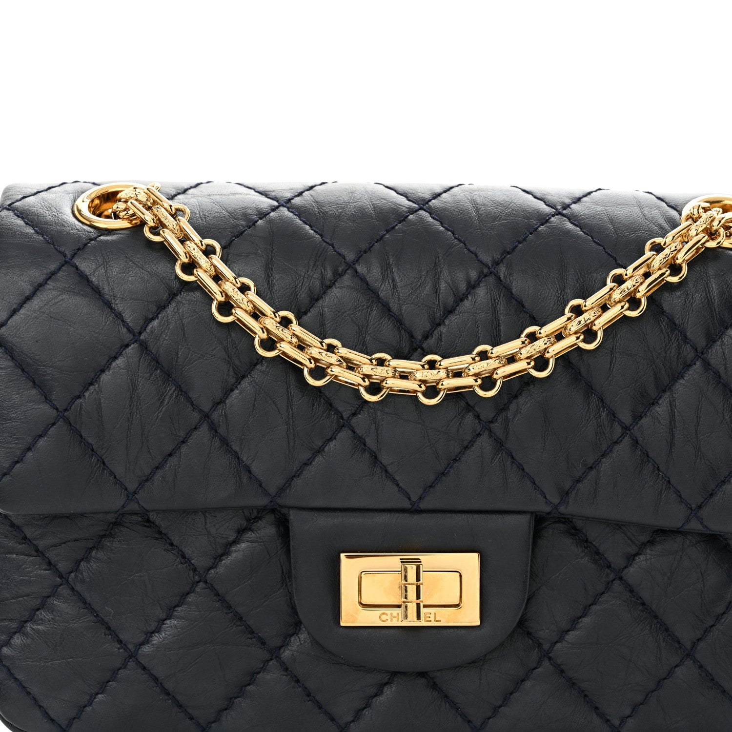 Aged Calfskin Quilted 2.55 Reissue Mini Flap Navy