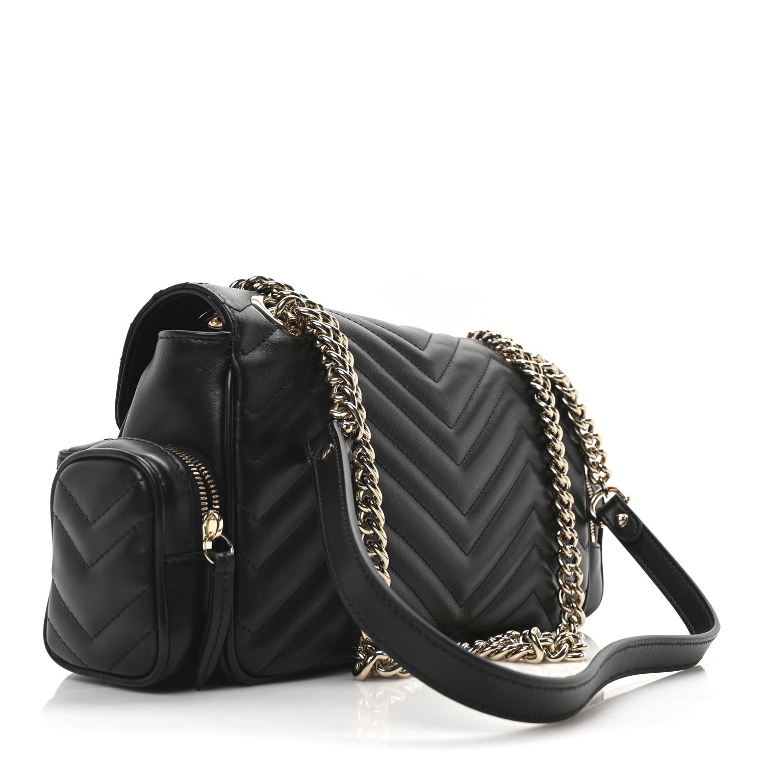 Calfskin Matelasse Small GG Marmont Multi Pocket Shoulder Bag Black