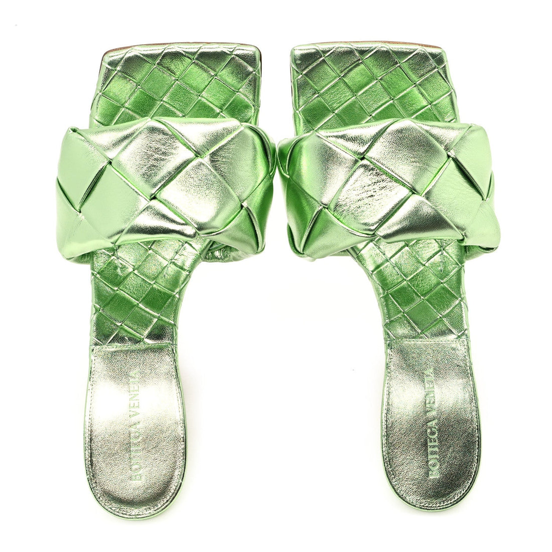 Metallic Nappa Maxi Reflection Weave Lido 90mm Mule Sandals 39 Pistachio