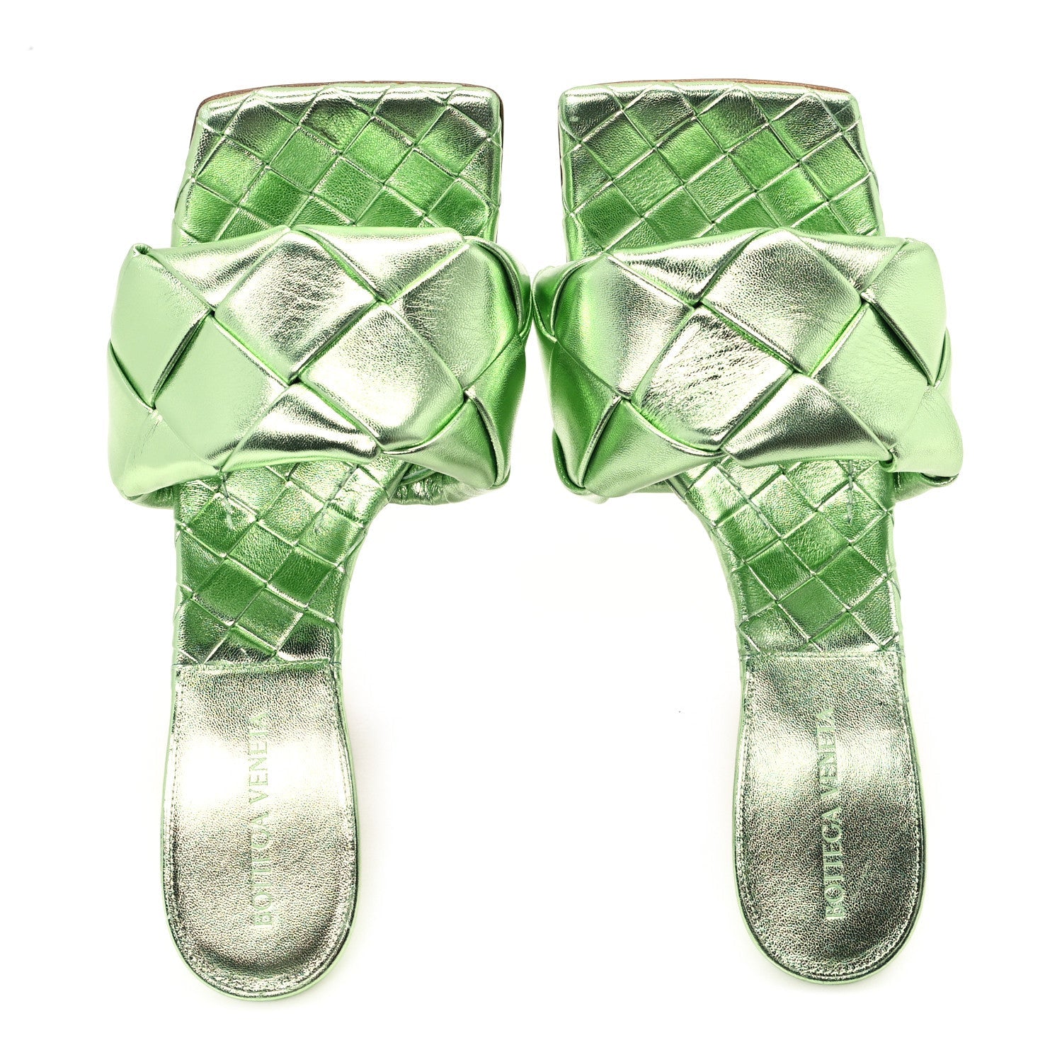 Metallic Nappa Maxi Reflection Weave Lido 90mm Mule Sandals 39 Pistachio