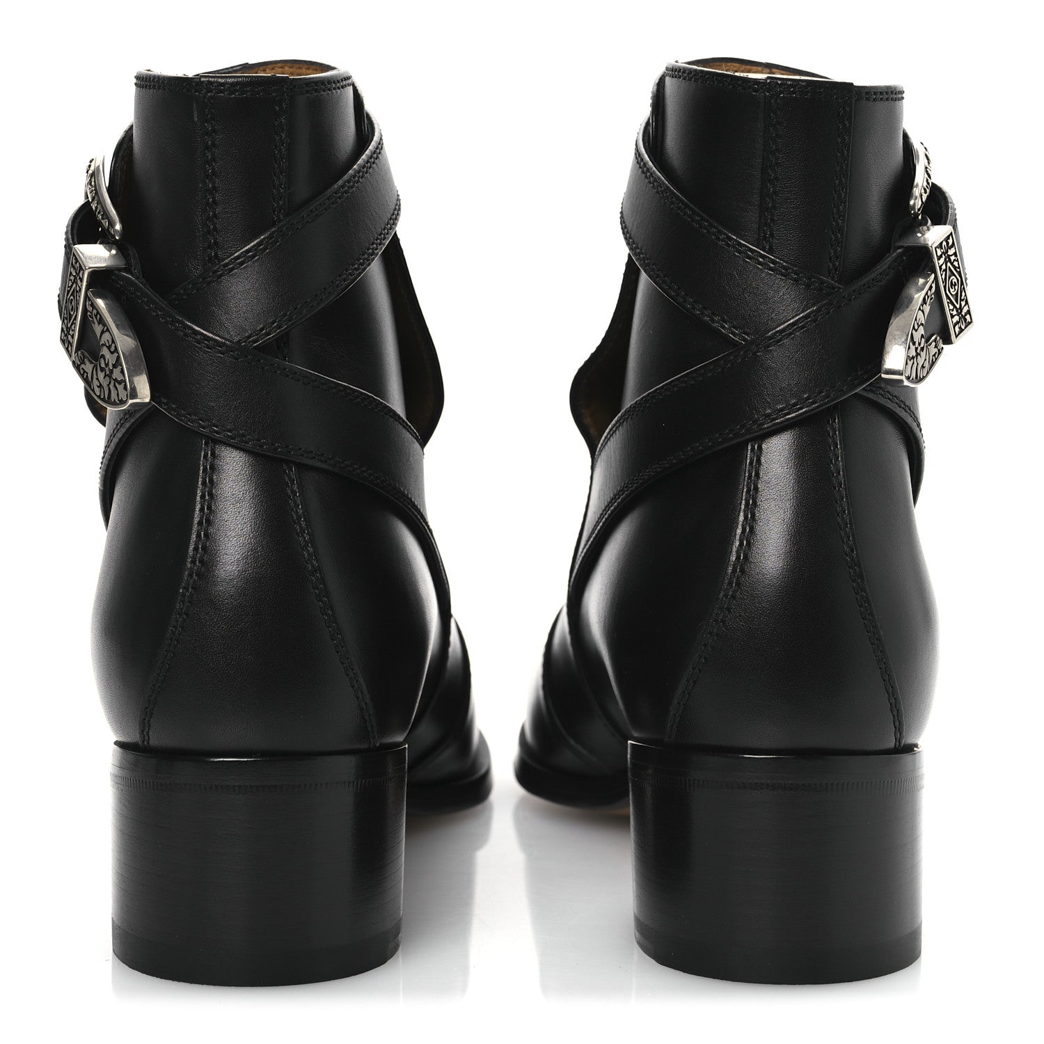 Calfskin Jakarta Buckle Boots 8 Black