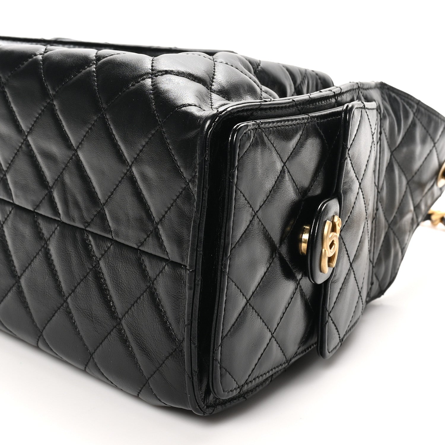 Shiny Calfskin Quilted Small Chanel 25 Handbag Black