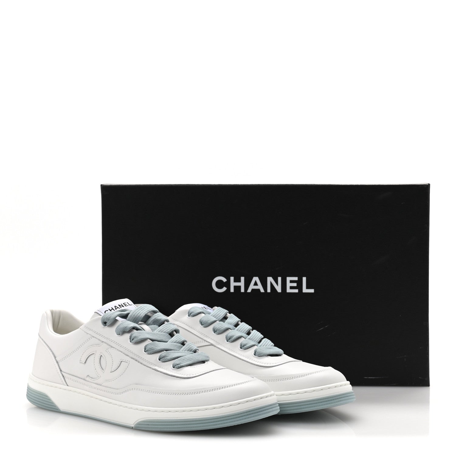 Calfskin CC Mens Sneakers 45 White Light Blue