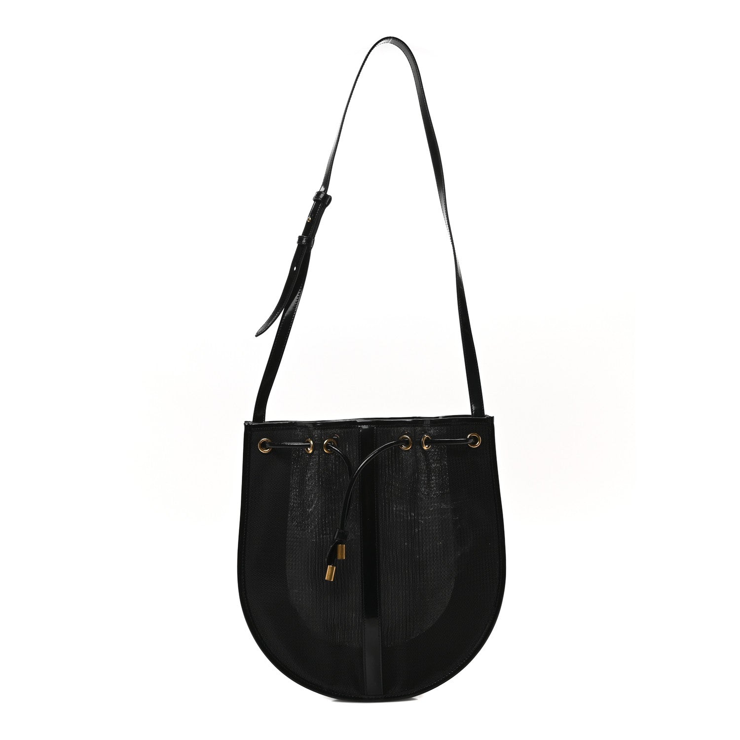 Mesh Patent Calfskin Daryl Shoulder Bag Black
