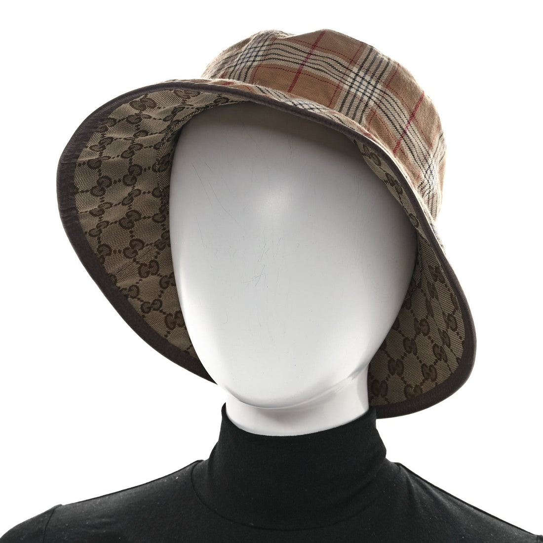 Monogram Plaid Bob Double Back Reversible Bucket Hat L Beige