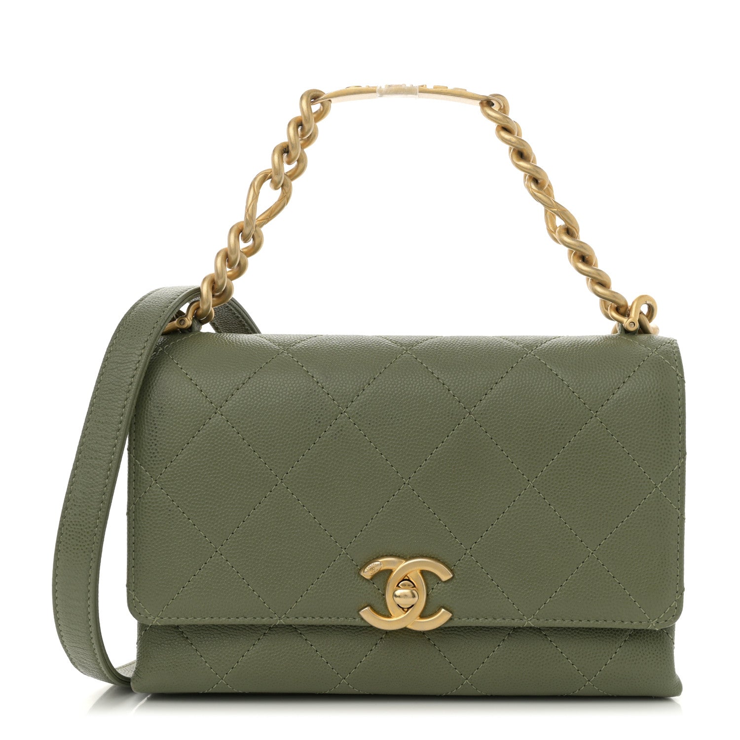 Caviar Quilted Mini Bracelet On Chain Flap Green