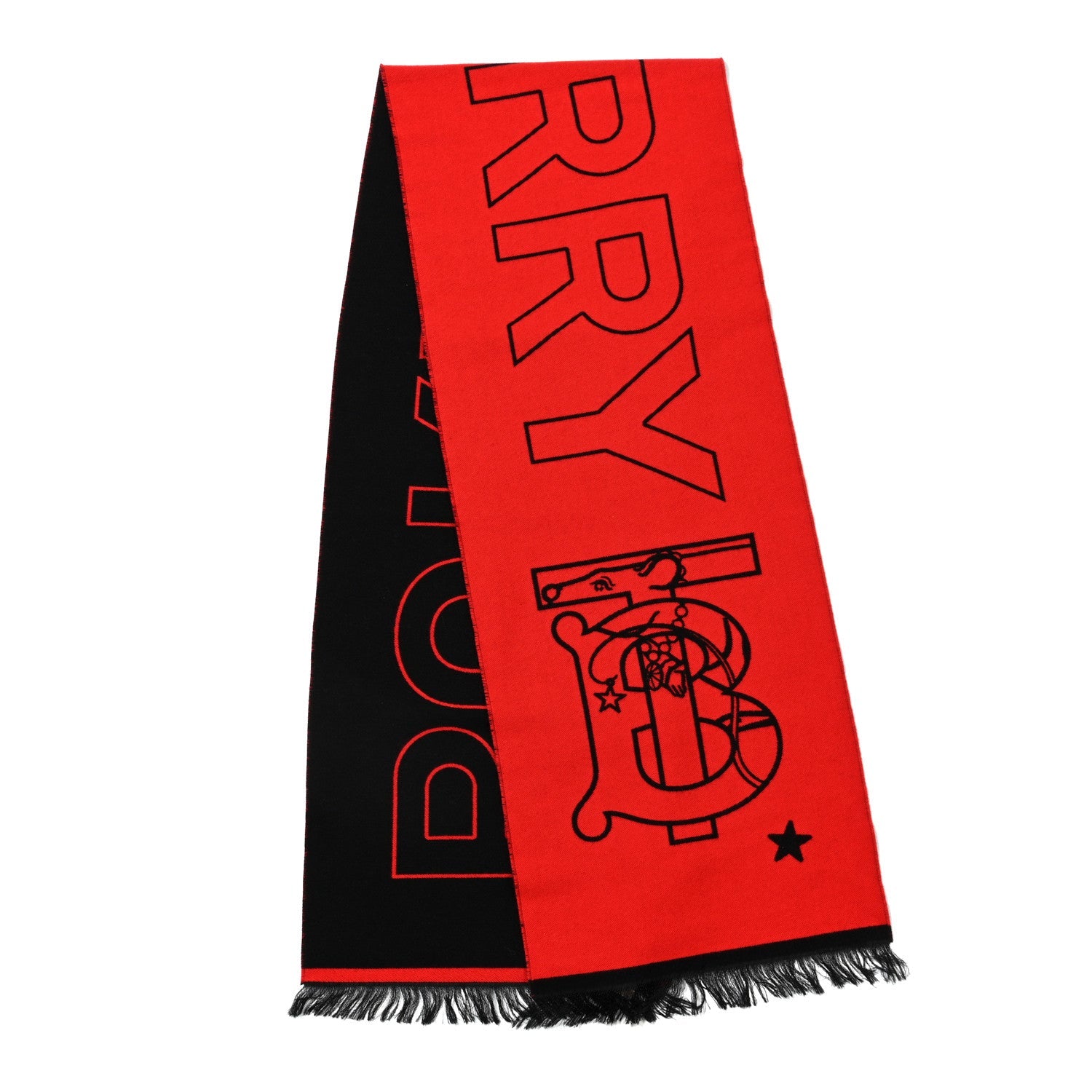 Wool Silk Monogram TB Reversible Fringe Scarf