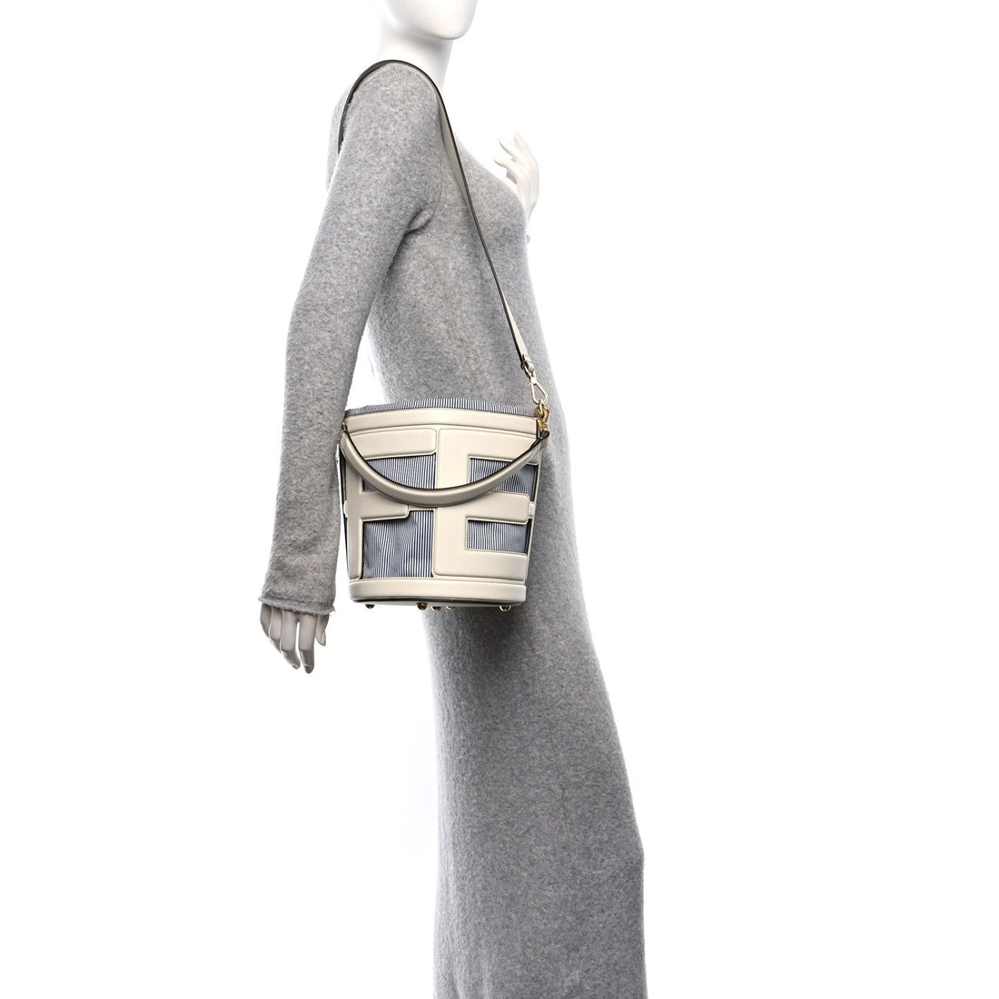 Nylon Vitello King Logo Step Out Bucket Bag White Rice Mirto