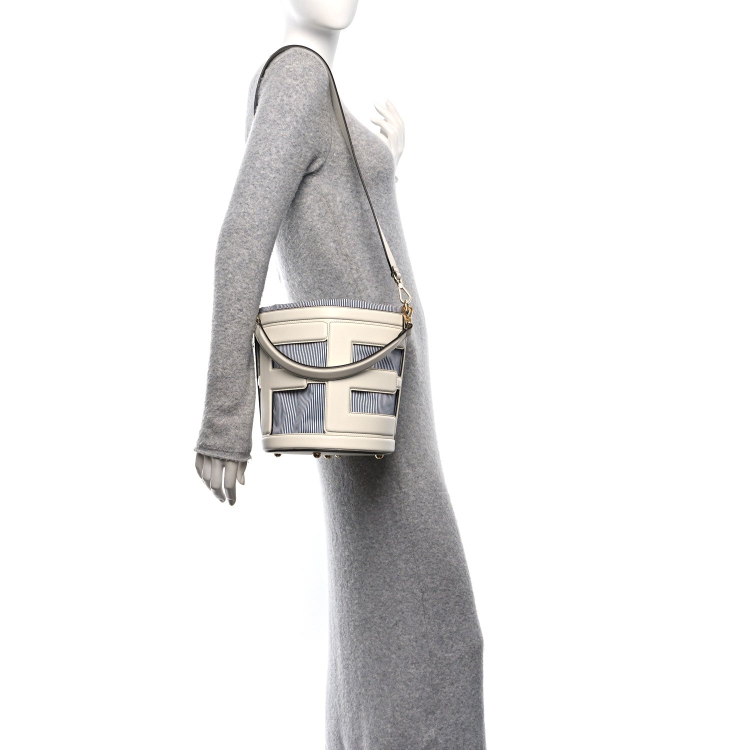 Nylon Vitello King Logo Step Out Bucket Bag White Rice Mirto