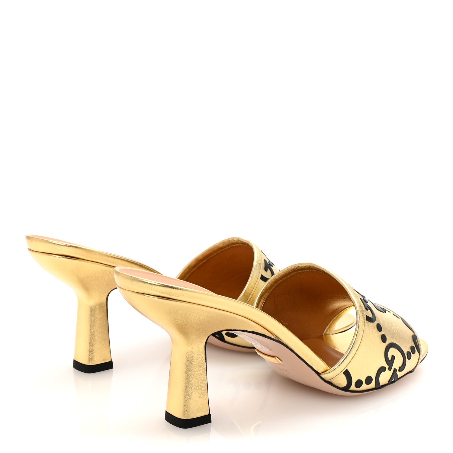 X ADIDAS Nappa Silk Charlotte Monogram Jumbo GG Trefoil 75mm Slide Sandals 39.5 King Gold Black