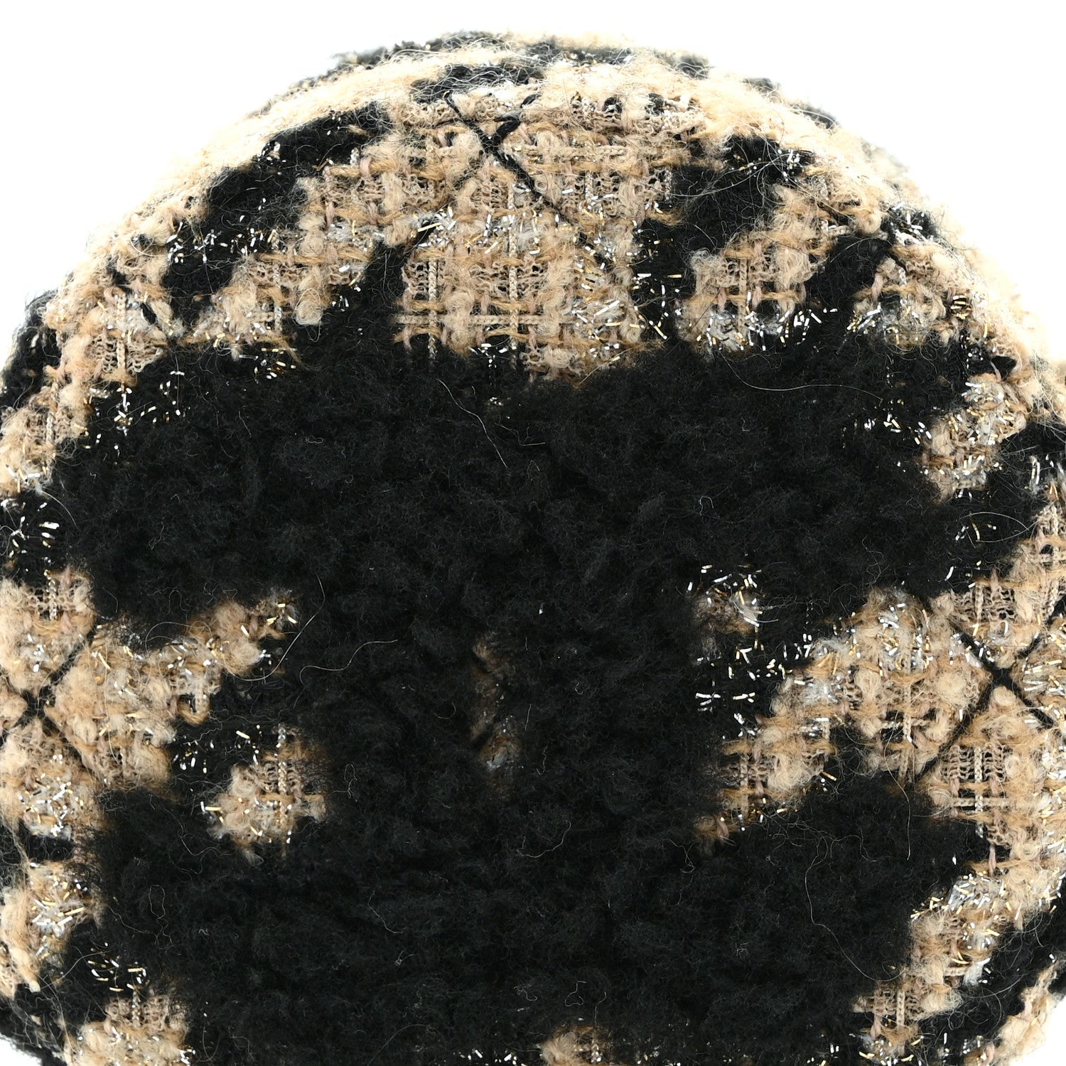 Tweed Shearling Quilted Round Clutch With Chain and Coin Purse Beige Black