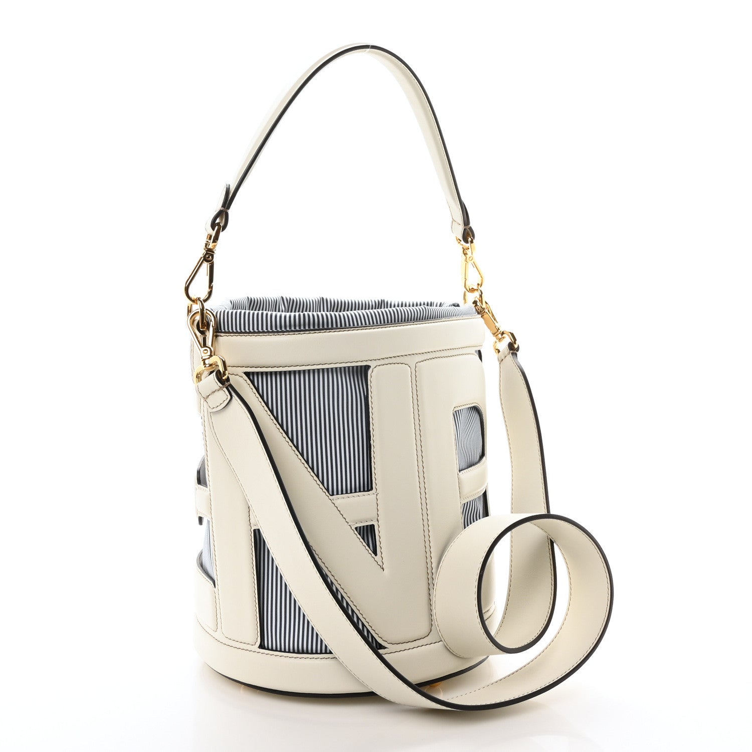 Nylon Vitello King Logo Step Out Bucket Bag White Rice Mirto