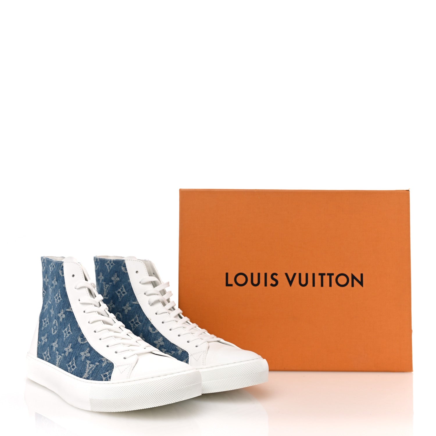 Calfskin Denim Monogram Mens Tattoo Sneaker Boots 11 White Blue