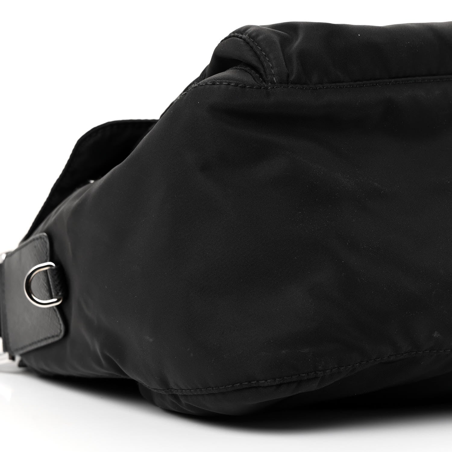 Re-Nylon Vela Saffiano Pocket Double Buckle Messenger Shoulder Bag Black