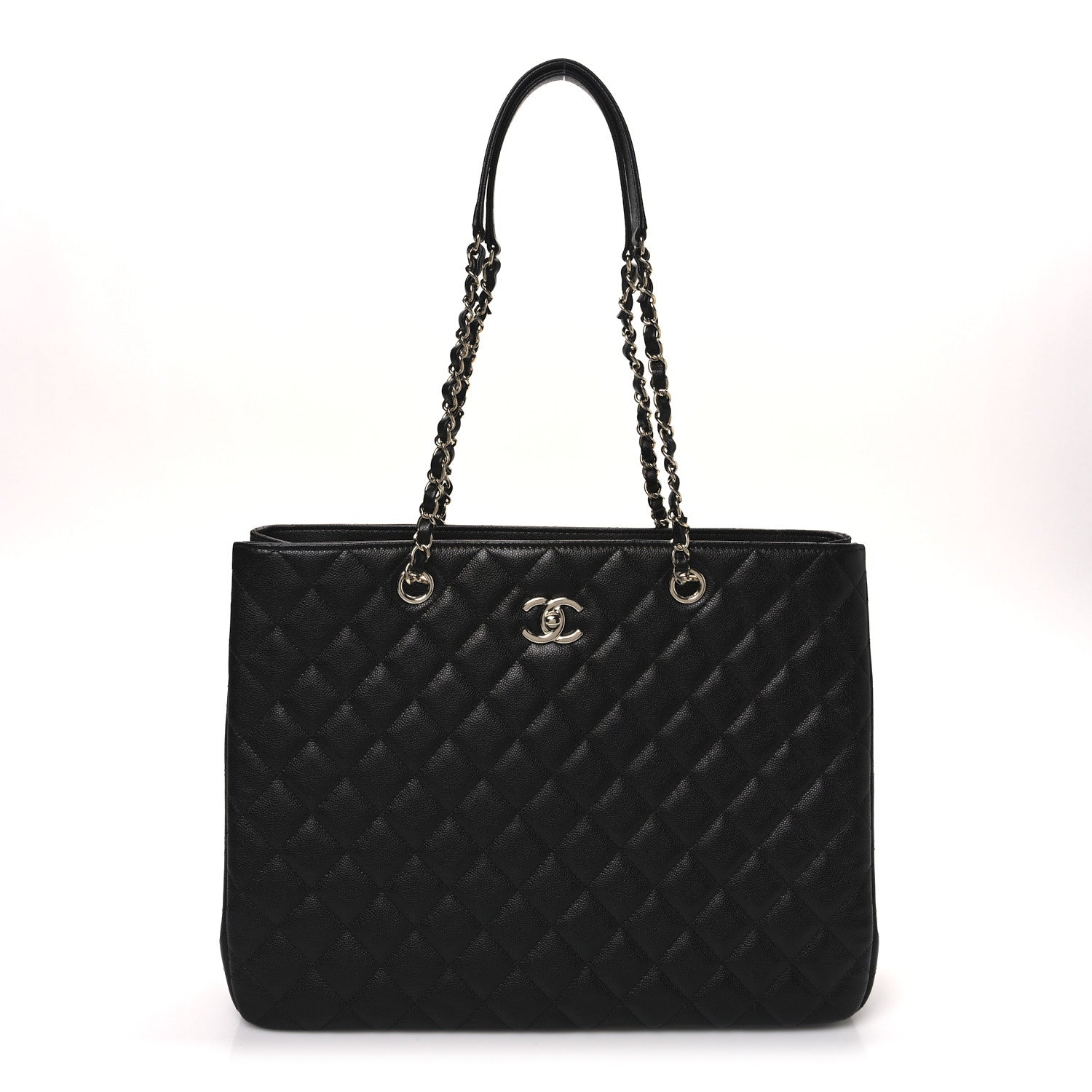 Caviar Quilted Large CC Shopping Tote Black