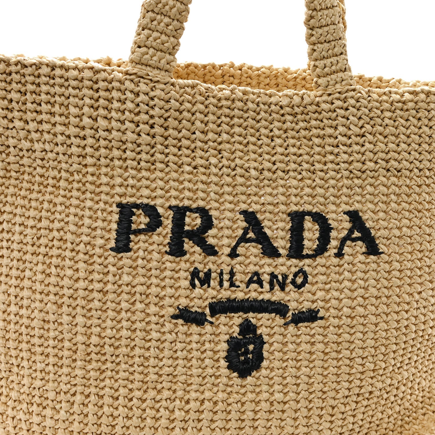 Yarn Raffia Effect Crochet Embroidered Logo Tote Naturale