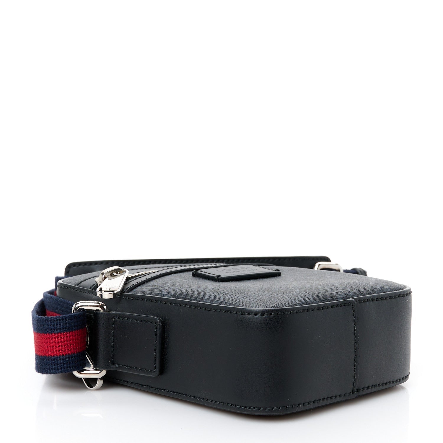 GG Supreme Monogram Appia Calfskin Web Small Camera Messenger Bag Black Grey