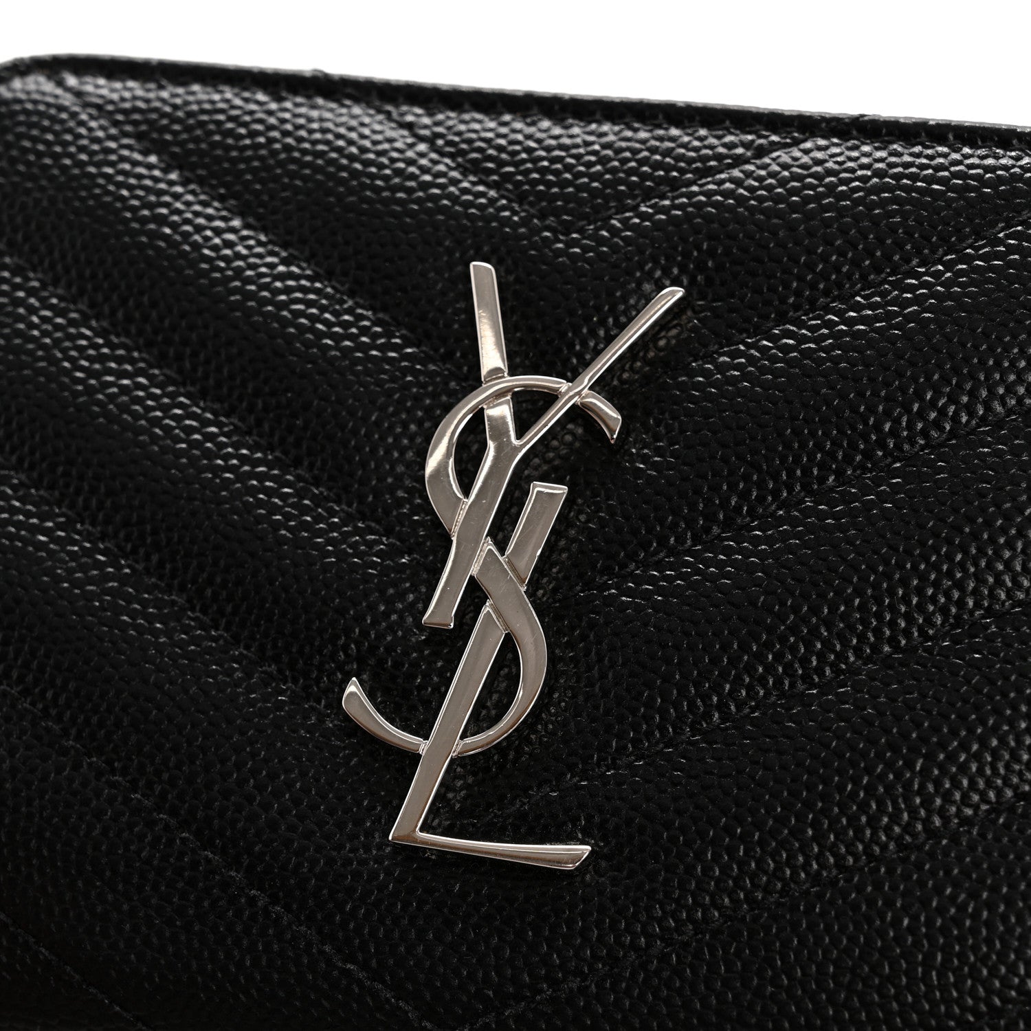 Grain De Poudre Matelasse Chevron Monogram Compact Zip Around Wallet Black