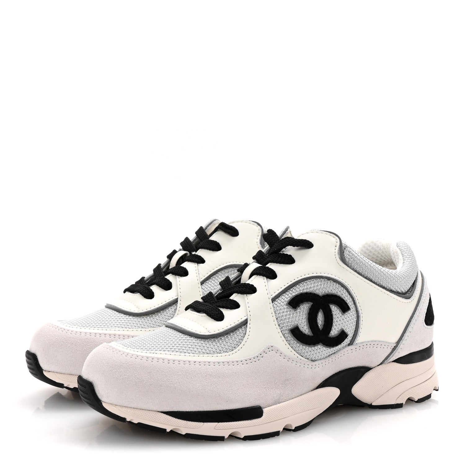 Calfskin Fabric Womens CC Sneakers 37 White Silver Light Grey