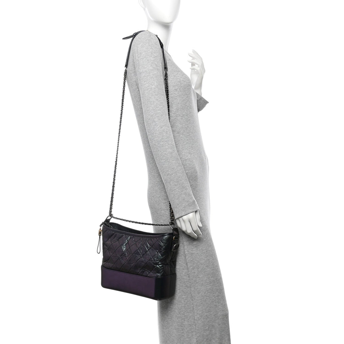 Iridescent Aged Calfskin Quilted Medium Gabrielle Hobo Black