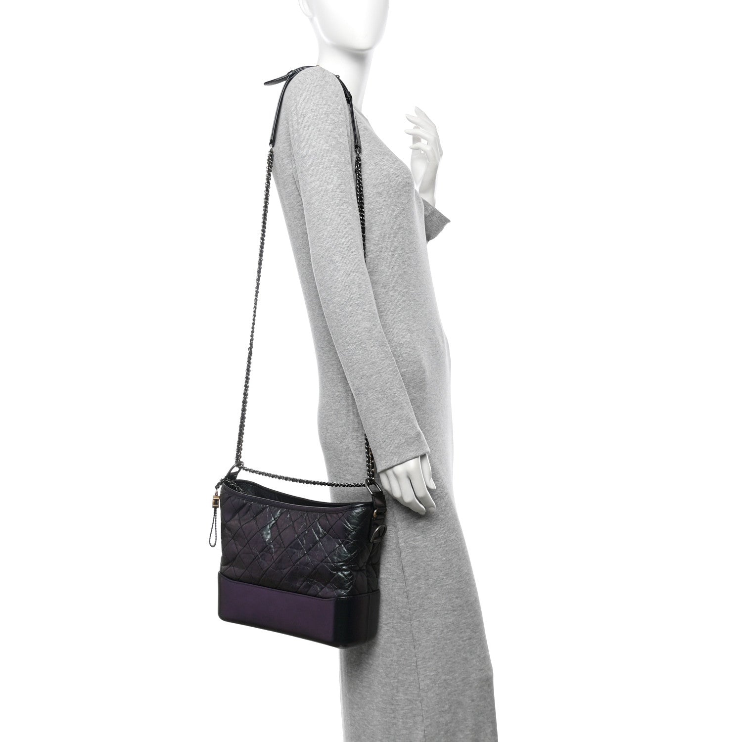 Iridescent Aged Calfskin Quilted Medium Gabrielle Hobo Black