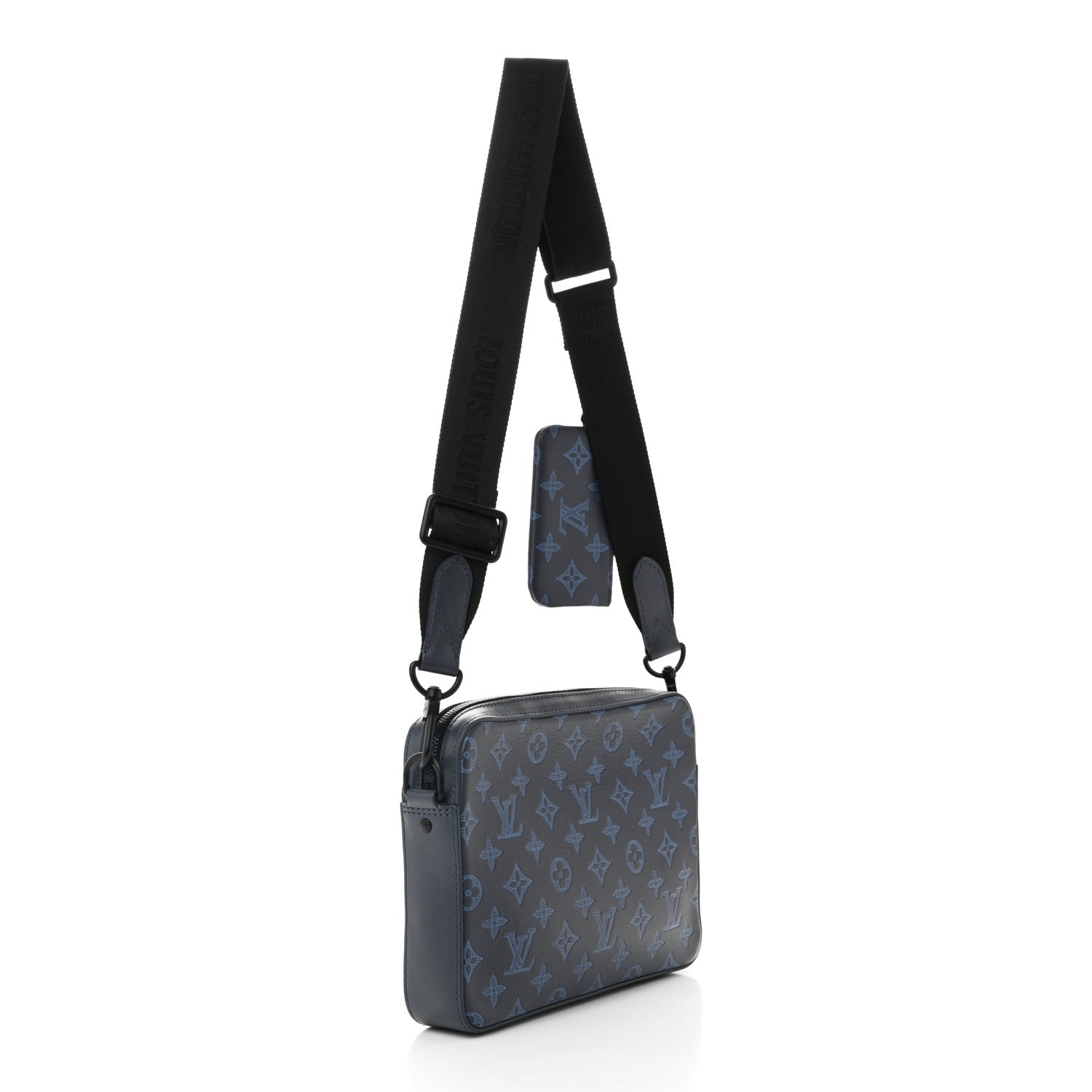 Calfskin Monogram Shadow Trio Messenger Navy River Blue