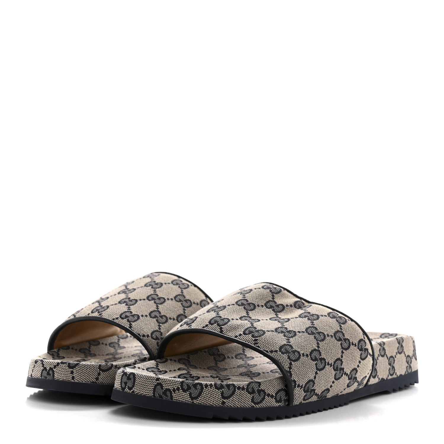 Canvas GG Monogram Mens Slide Sandals 10 Beige Blue
