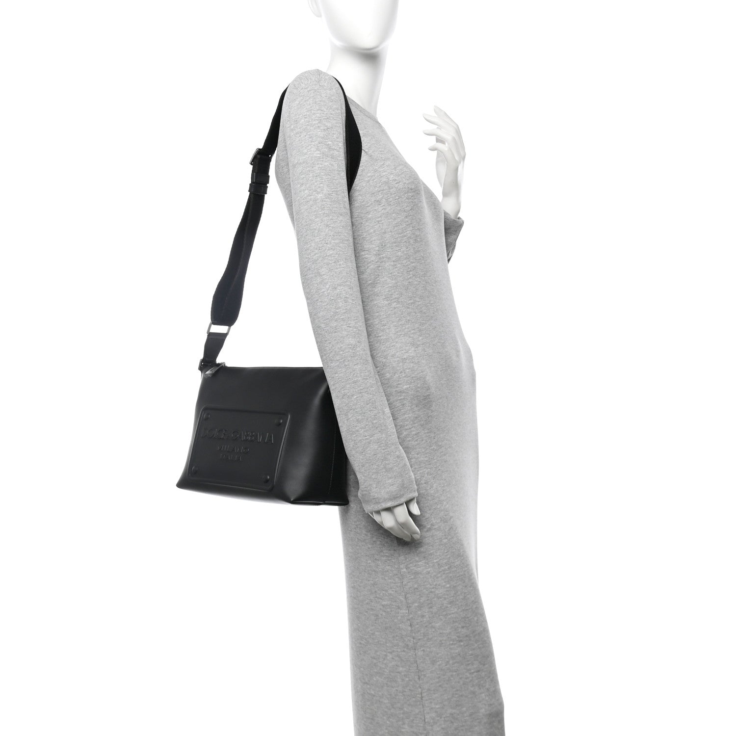 DOLCE GABBANA Calfskin Embossed DG Logo Shoulder Bag Black