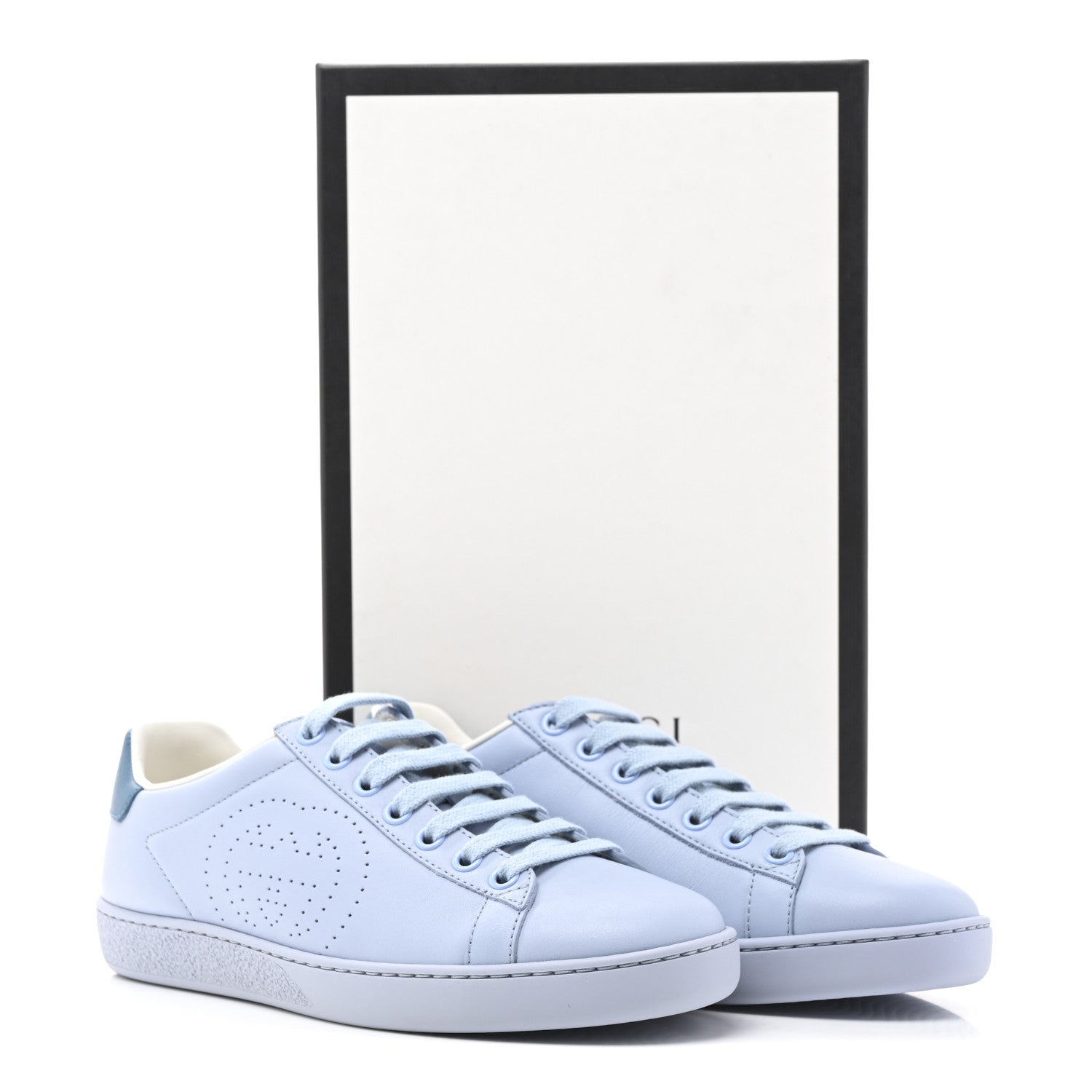 Calfskin Interlocking G Perforated Womens Ace Sneakers 35.5 Porcelain Light Blue Zaffiro