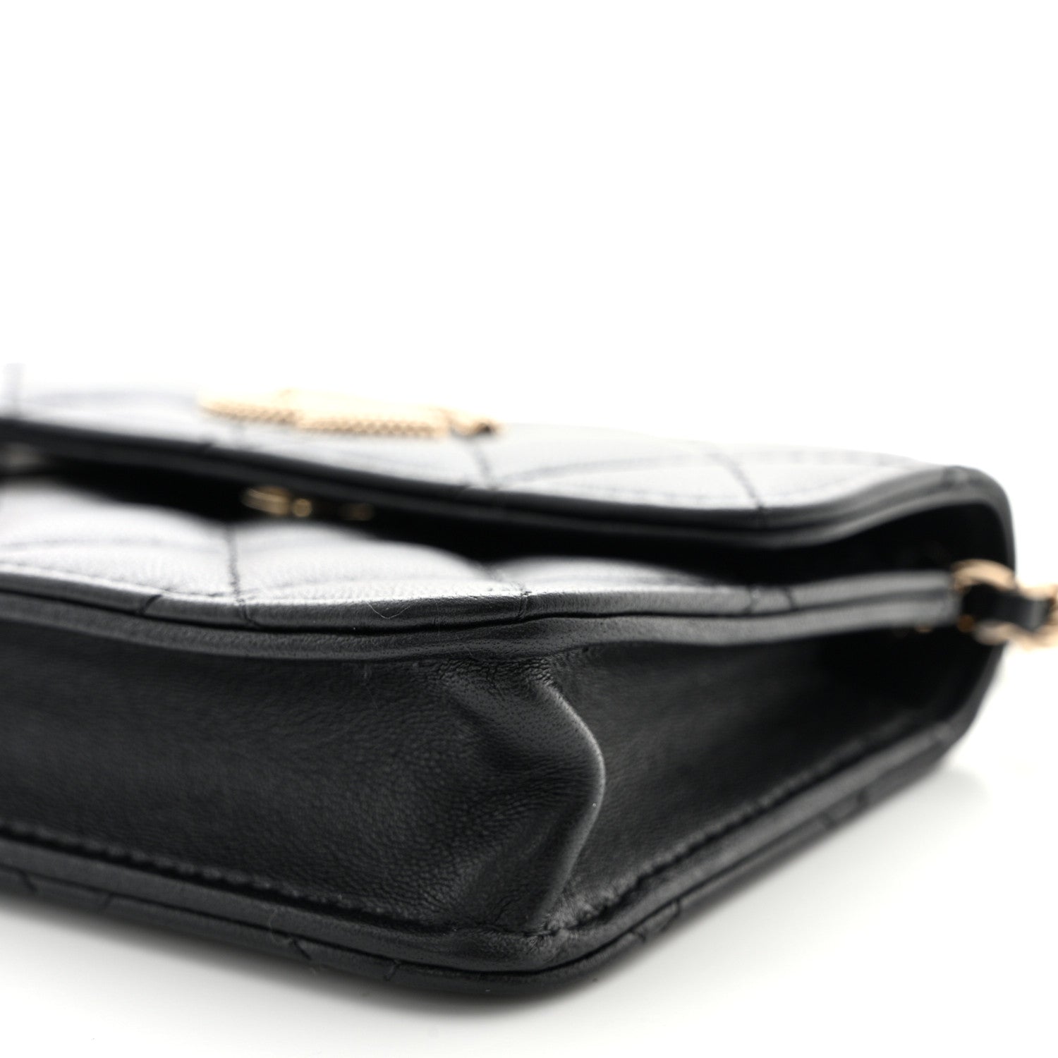 Lambskin Quilted Crystal CC Charm Clutch With Chain Black