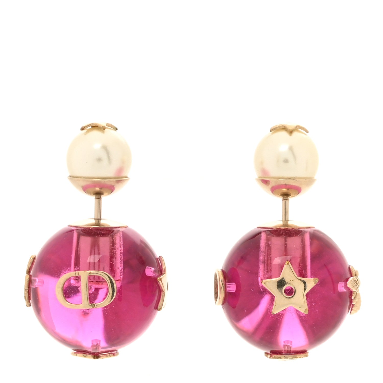 Resin Pearl Dior Tribales Earrings Gold White Transparent Rani Pink
