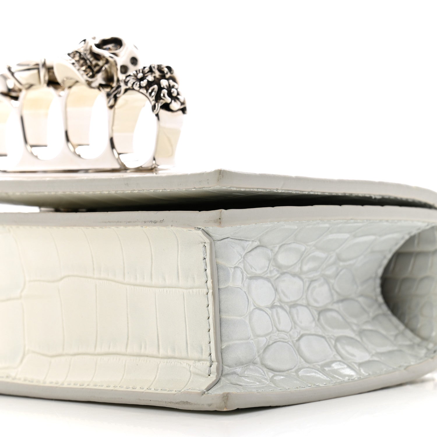 Calfskin Shiny Crocodile Embossed Mini Ombrè Jeweled Satchel Ivory Grey