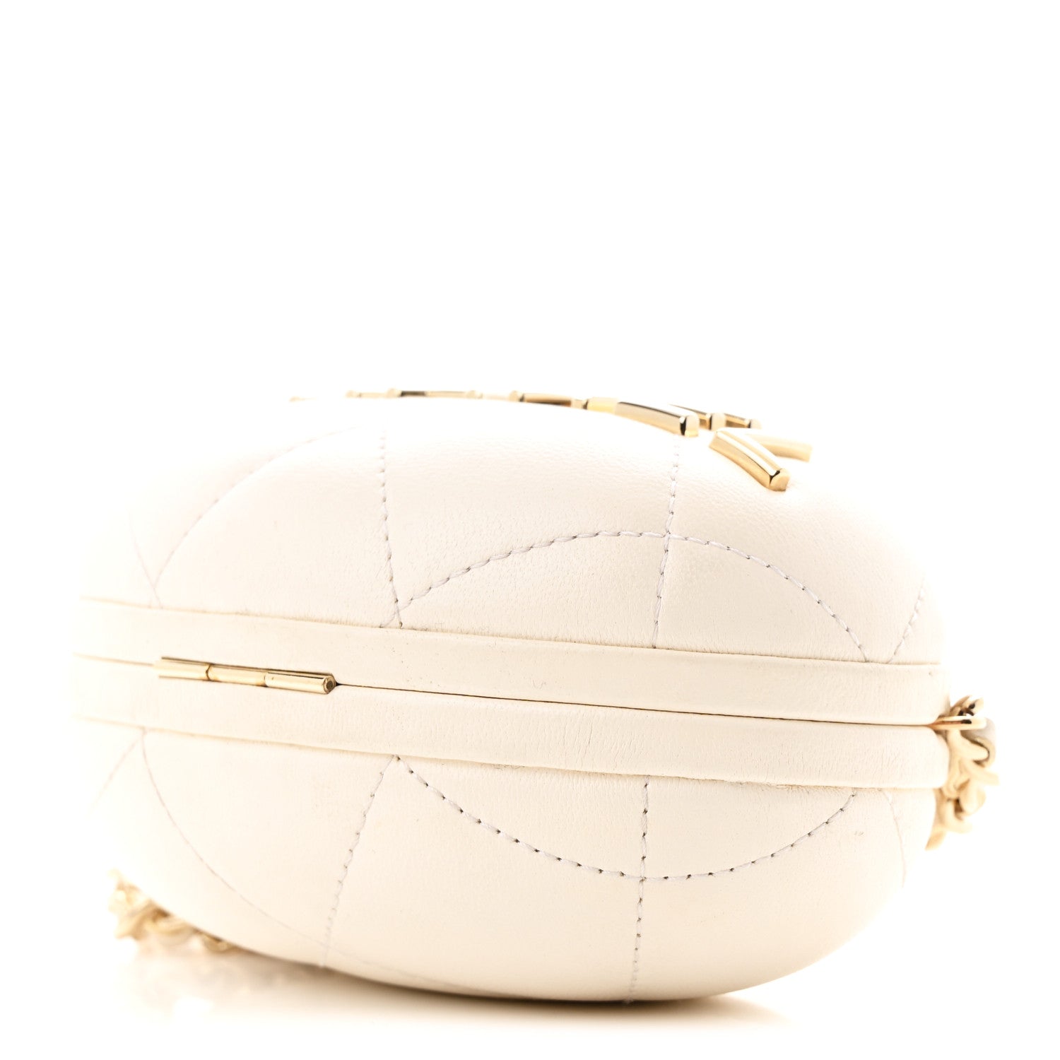 Lambskin Quilted Oval Minaudiere Chain Clutch White