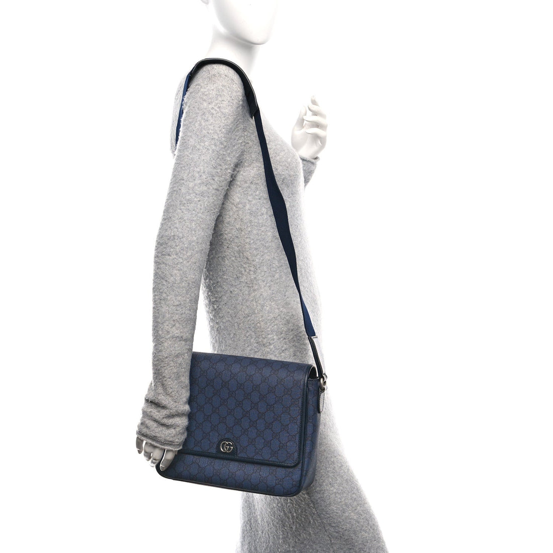 Tender GG Supreme Monogram Textured Dollar Calfskin Ophidia Messenger Bag Dark Blue