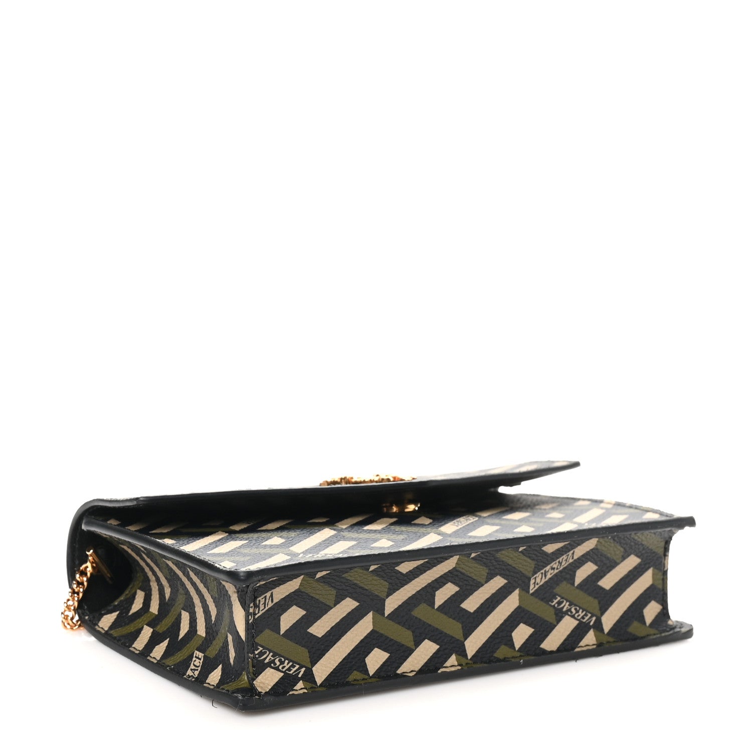 Coated Canvas Virtus La Greca Signature Shoulder Bag Black Khaki