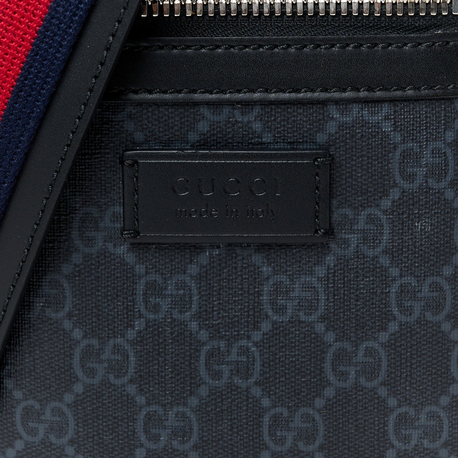 GG Supreme Monogram Appia Calfskin Web Small Camera Messenger Bag Black Grey