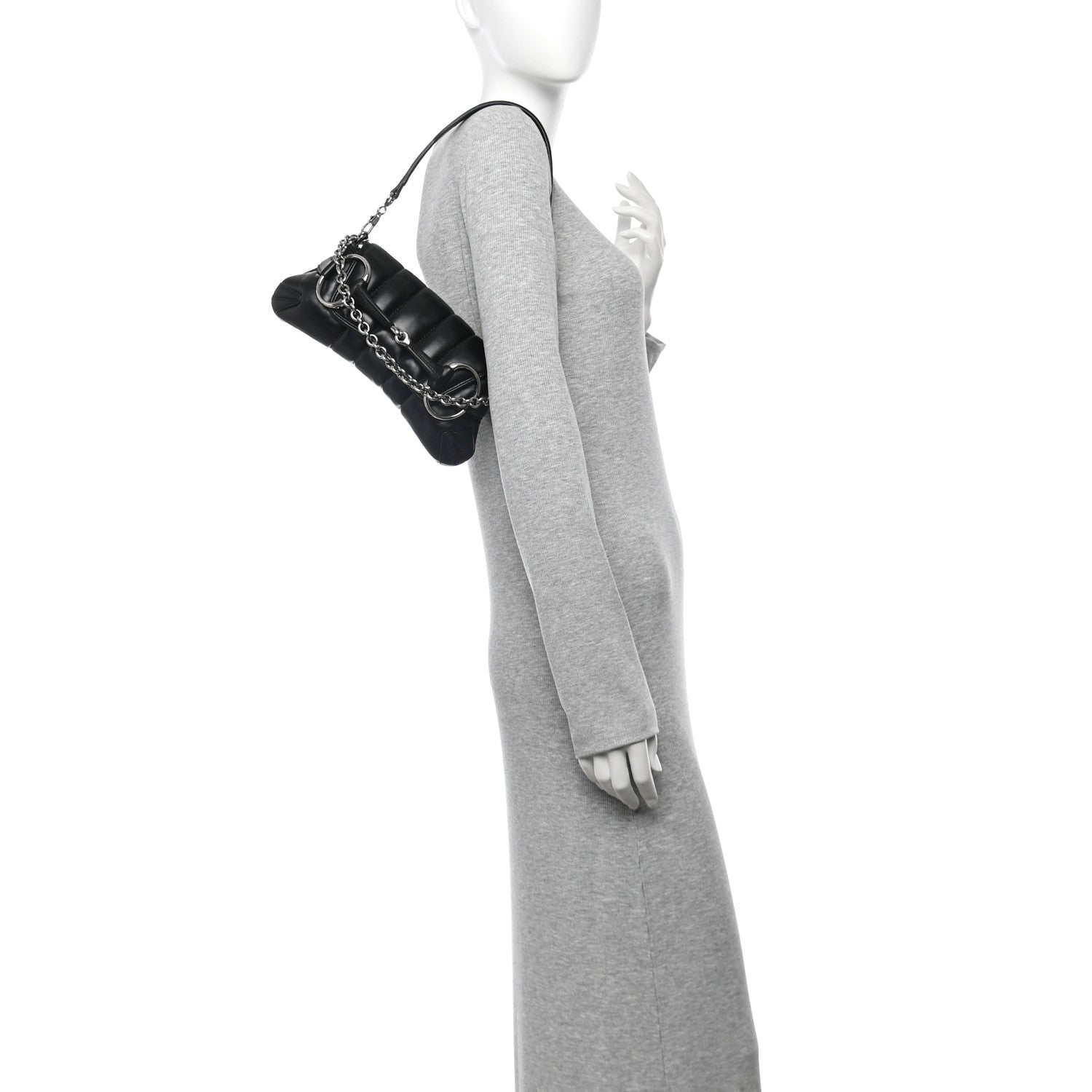 Nappa Vertical Matelasse Small Maxi Horsebit Chain Shoulder Bag Black