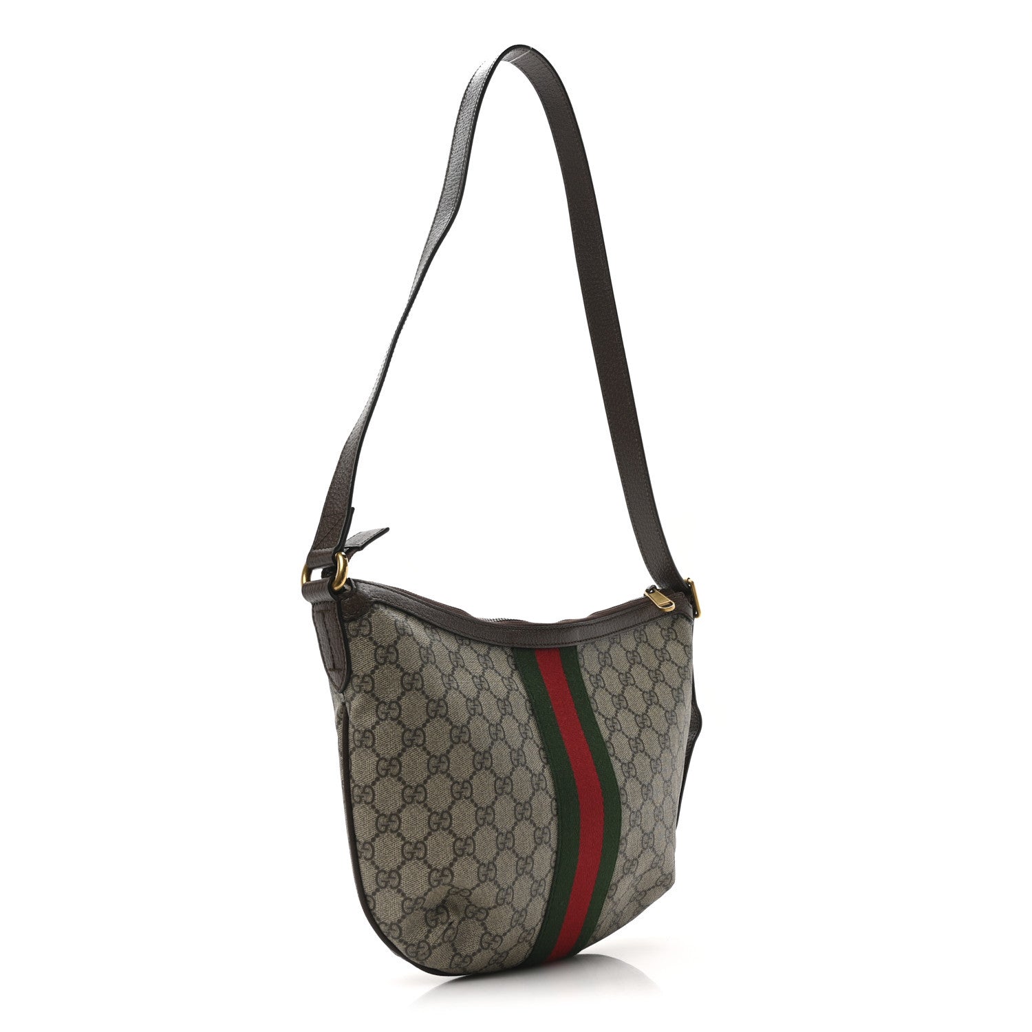 GG Supreme Monogram Web Small Ophidia Half Moon Hobo Brown