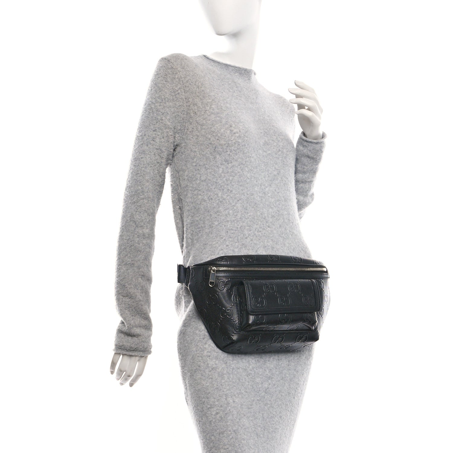 Calfskin GG Tennis Embossed Pocket Belt Bag Black