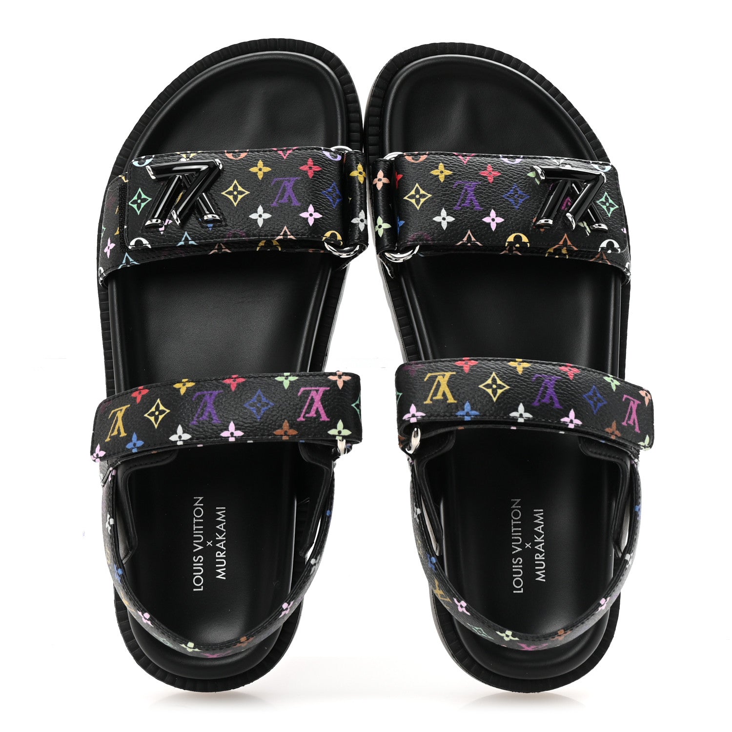 LV X TM Monogram Multicolor Sunset Flat Sandals 37.5 Black