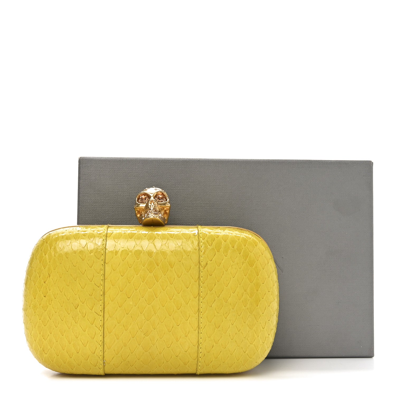Snakeskin Skull Box Clutch Bright Yellow