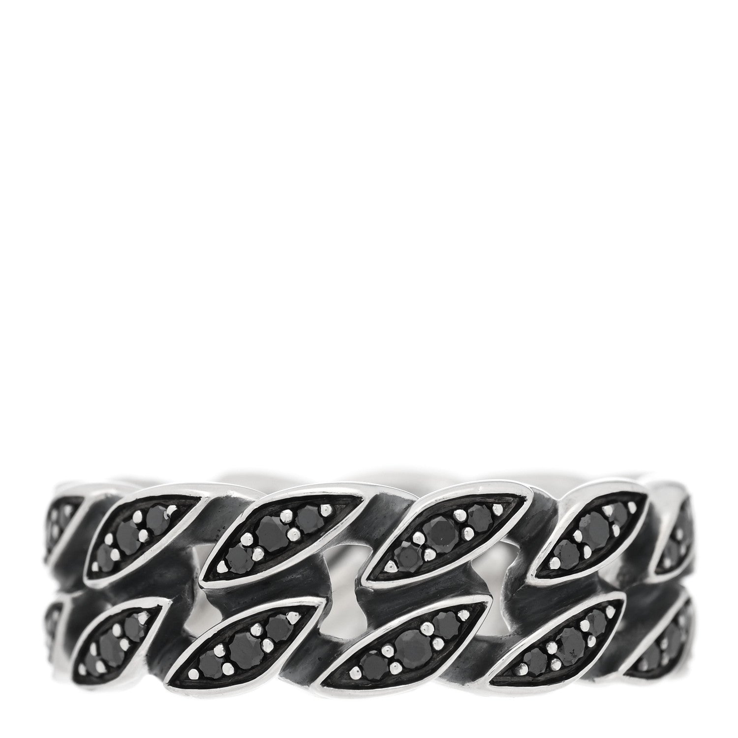 Sterling Silver Black Diamond 8mm Curb Chain Ring 61 9.5