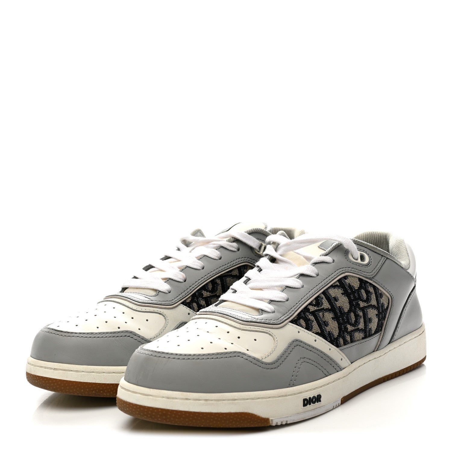 Smooth Calfskin Jacquard Oblique Mens B27 Low Top Sneakers 43 Beige Blue