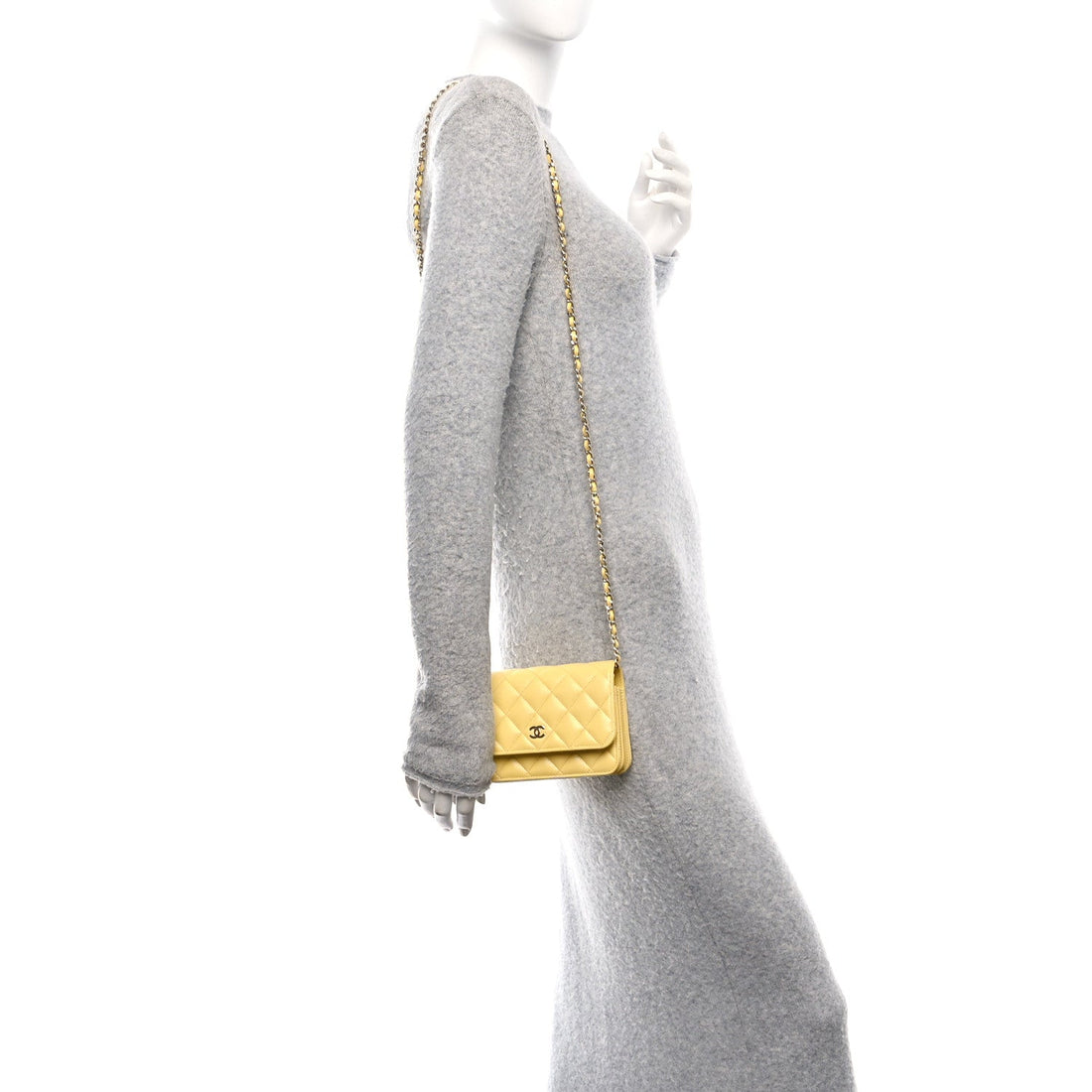 Caviar Quilted Mini Wallet On Chain WOC Yellow