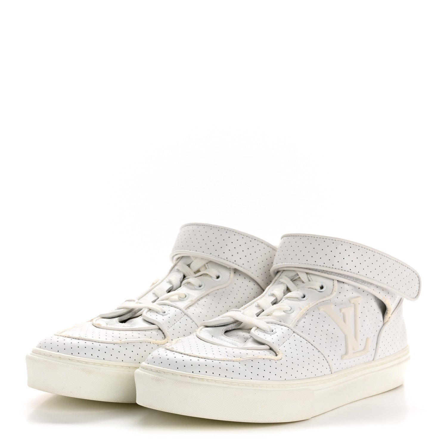 Calfskin Perforated Mens Acapulco Sneakers 8 White